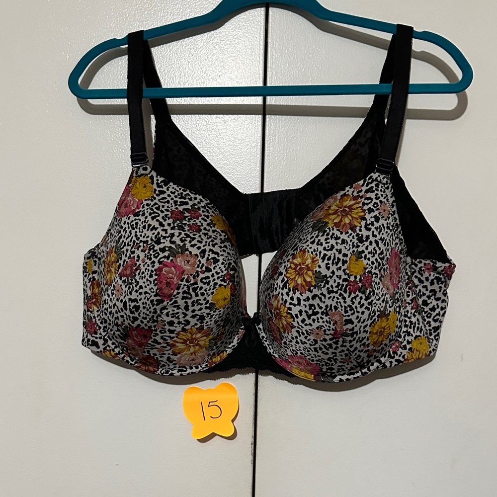 Leopard Floral Women's Bra - Black, Yellow, Pink